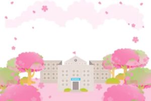 桜舞う学校のイラスト