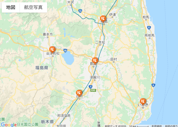 福島県内の鹿島学園のキャンパスの位置関係は上記画像のようになっています
