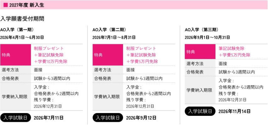 BLEA女子高等部2027年度新入生のAO入学第一期・第二期・第三期の日程と選考方法