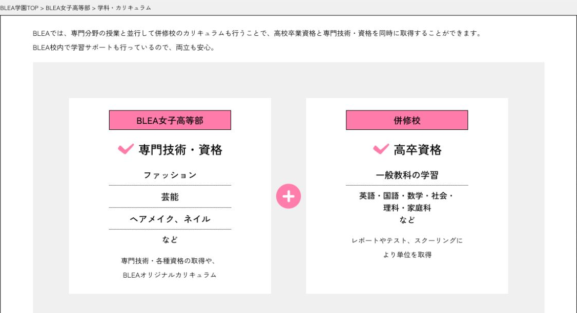 BLEA女子高等部の専門技術と併修校の高校卒業資格を並行して取得する仕組み