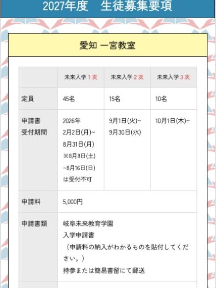 岐阜未来教育学園の2027年度生徒募集要項