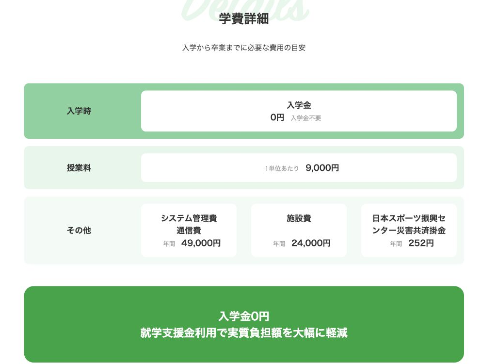 鹿島山北高等学校の入学金・授業料・年間固定費