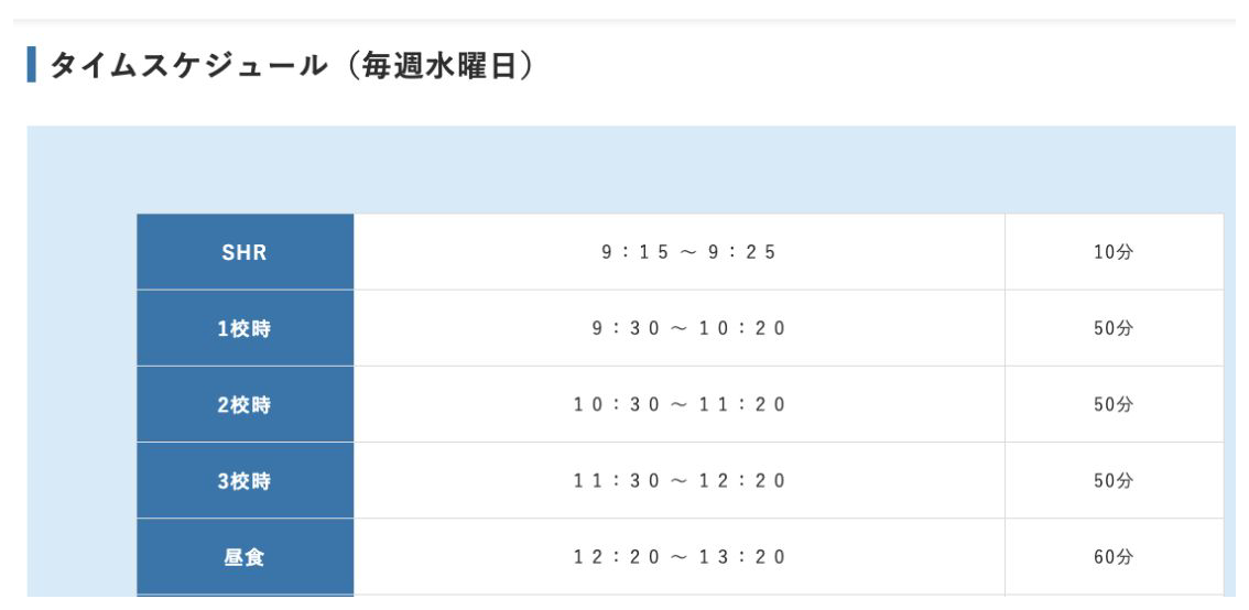 小林西高等学校通信制普通科の毎週水曜日の午前時間割