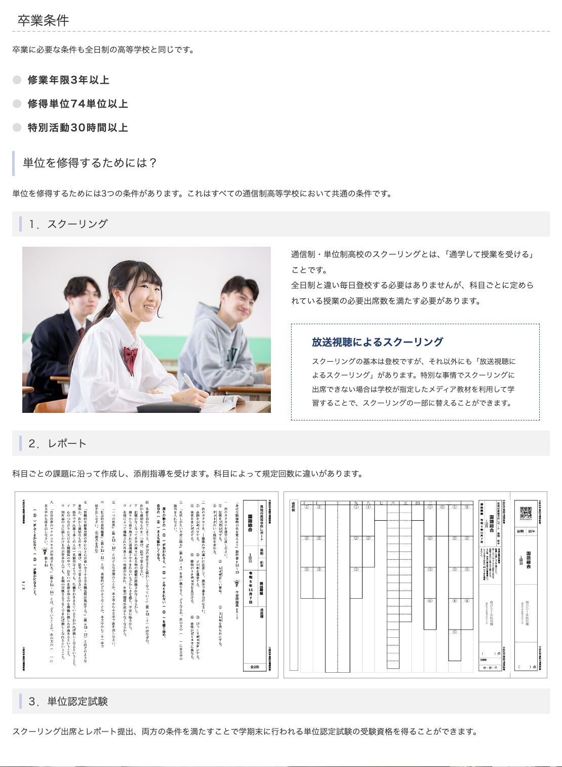 京都長尾谷高等学校の卒業条件と単位修得方法