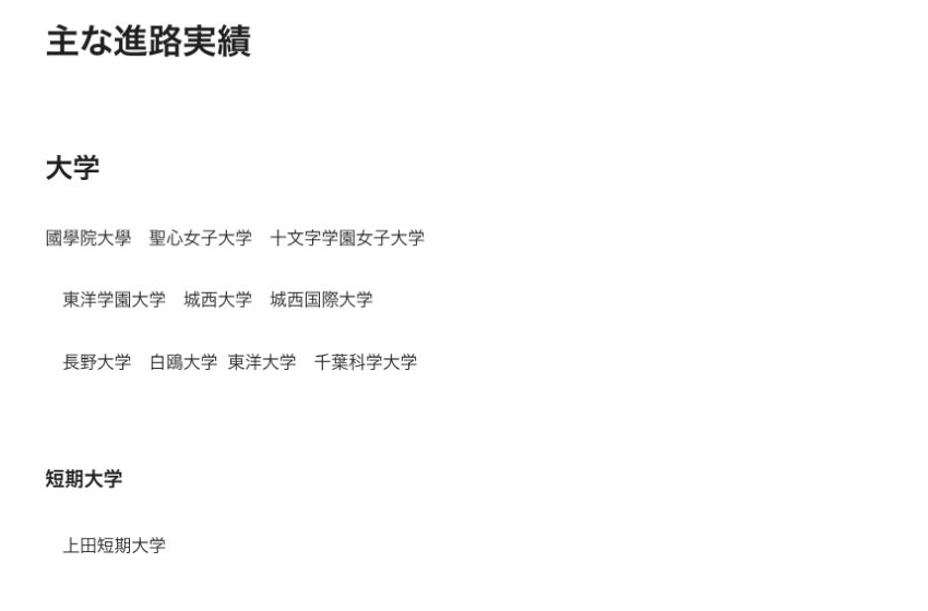 長野俊英高等学校通信制課程の大学・短大の主な進路実績