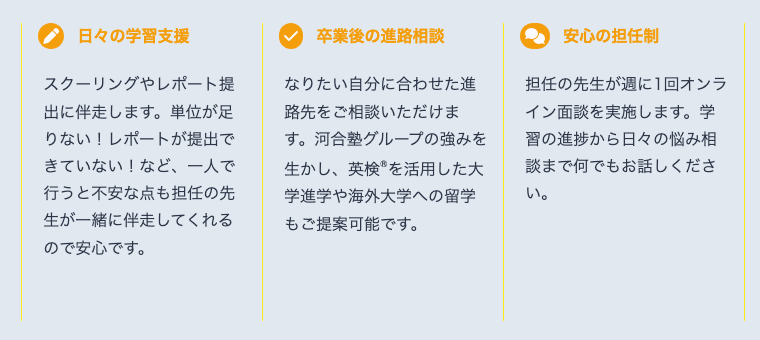 日米英語高等学院の日々の学習支援と週1回のオンライン面談