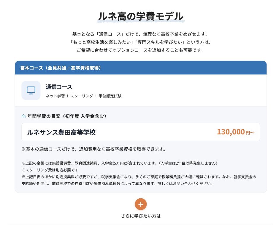 ルネサンス豊田高等学校の初年度130000円からの学費目安と内訳
