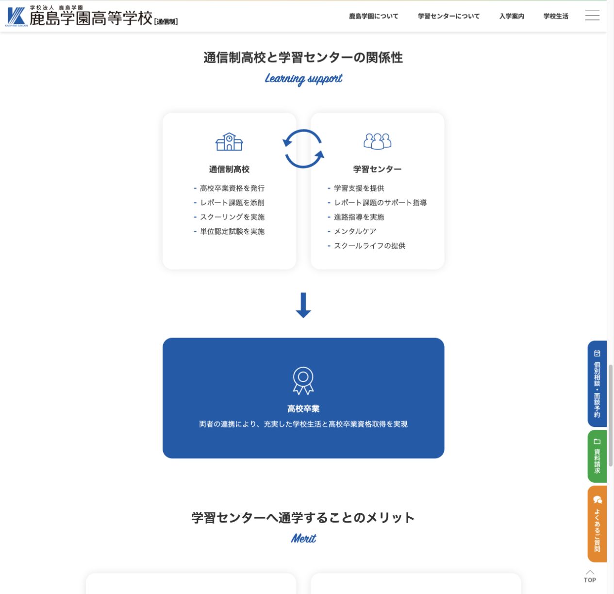 通信制高校と学習センターの役割の違いを示す公式画面